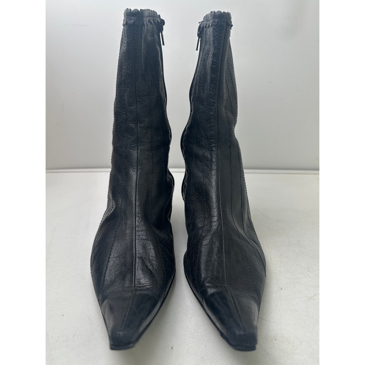 Vintage Briarwood Black Leather Pointed Toe Kitten Heel Boots Women's Sz 10