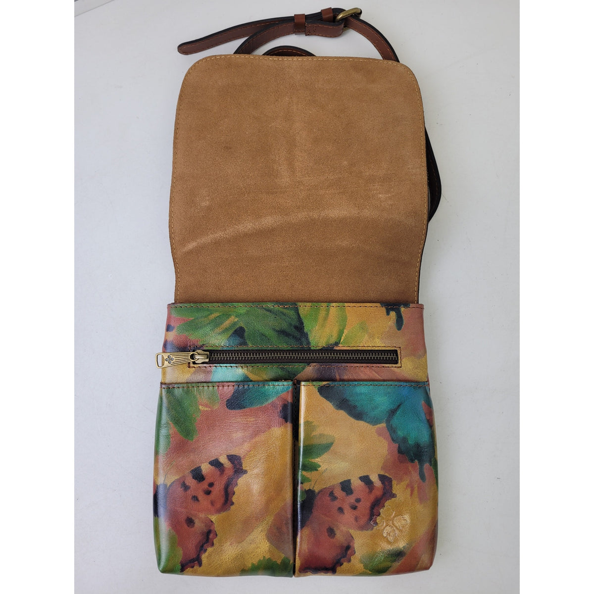 Patricia Nash Granada Leather Crossbody Bag Watercolor Butterfly EUC