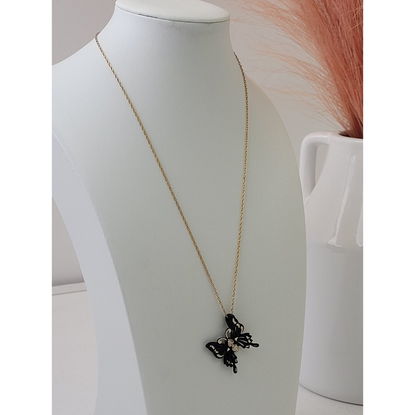 Black Hills Gold Powder Coated Butterfly Pendent on 14K GF Chain