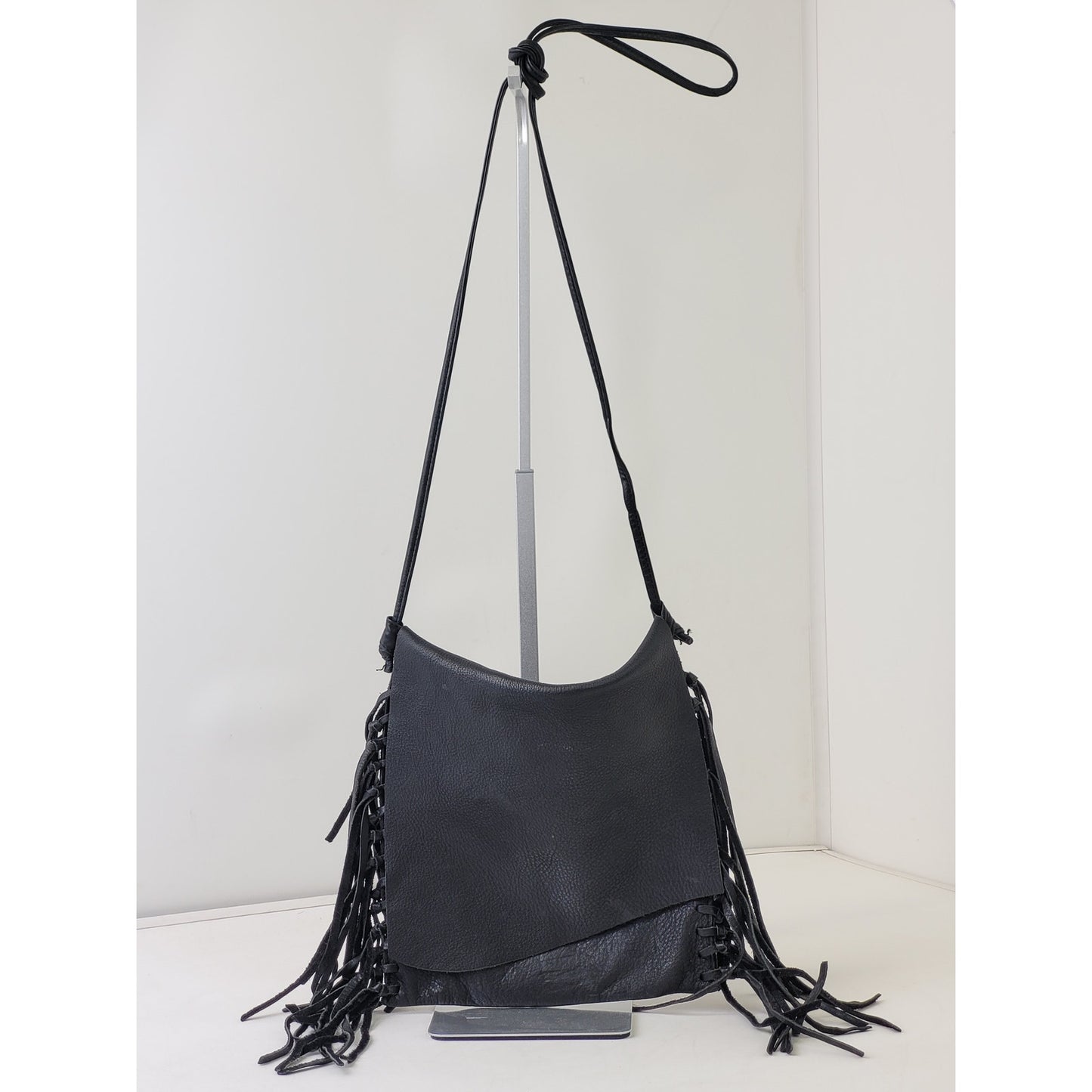 Hobo Black Leather Fringe Foldover Crossbody Purse Boho Western Style