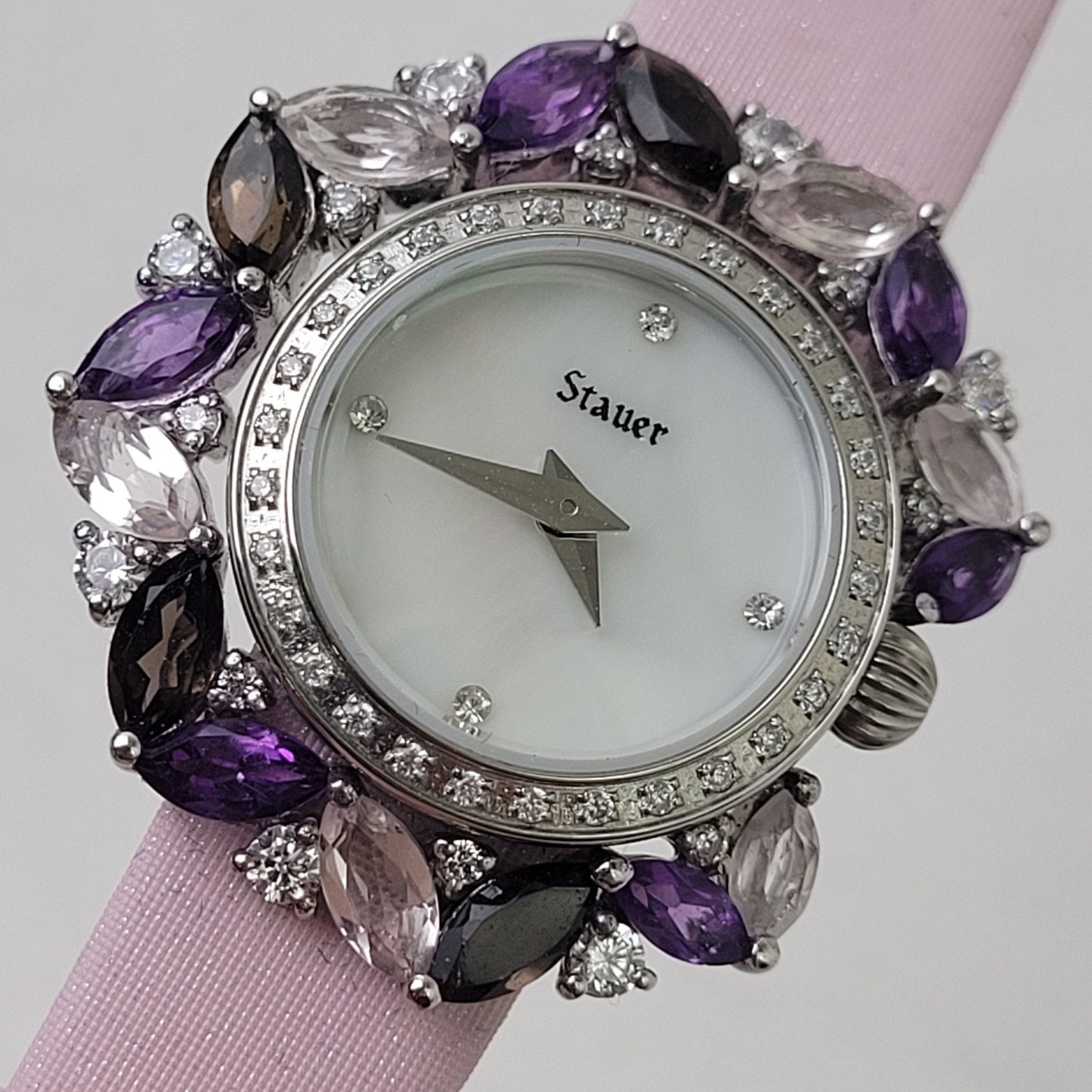 Stauer Fleur de Amethyst Women's Watch Pink Band Authentic Stones