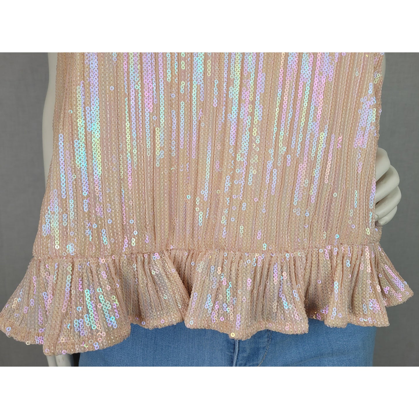 Anthropologie Amelie Iridescent Sequin Camisole Ruffled Hem Pink/Rose Sz 6 NWT