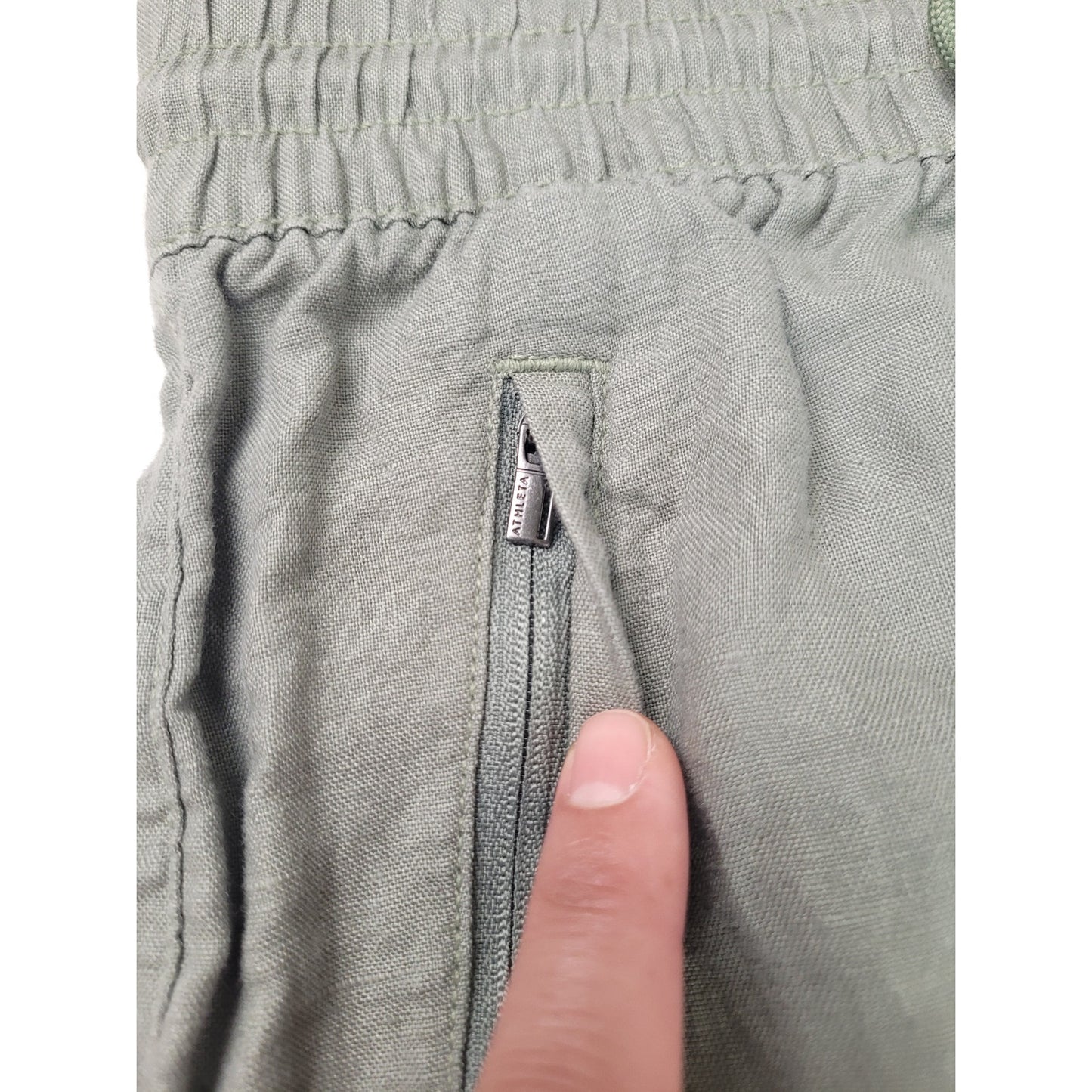 Athleta Sage Green 100% Linen Wide Leg Pants Women's Sz M