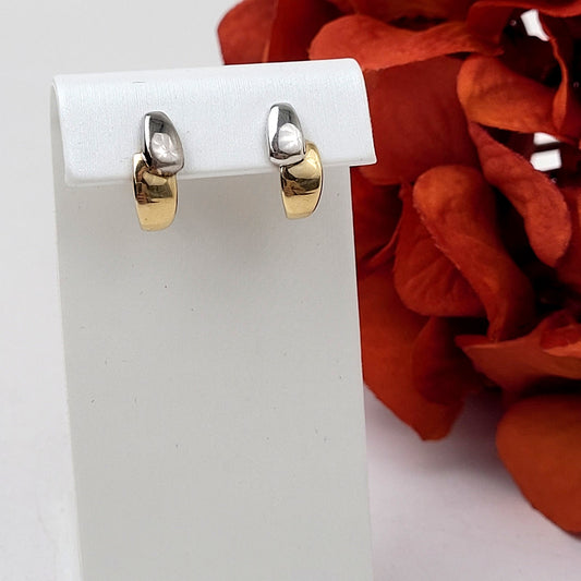 14K Yellow & White Gold 5/8" Length Geometric Earrings 2.45 Grams