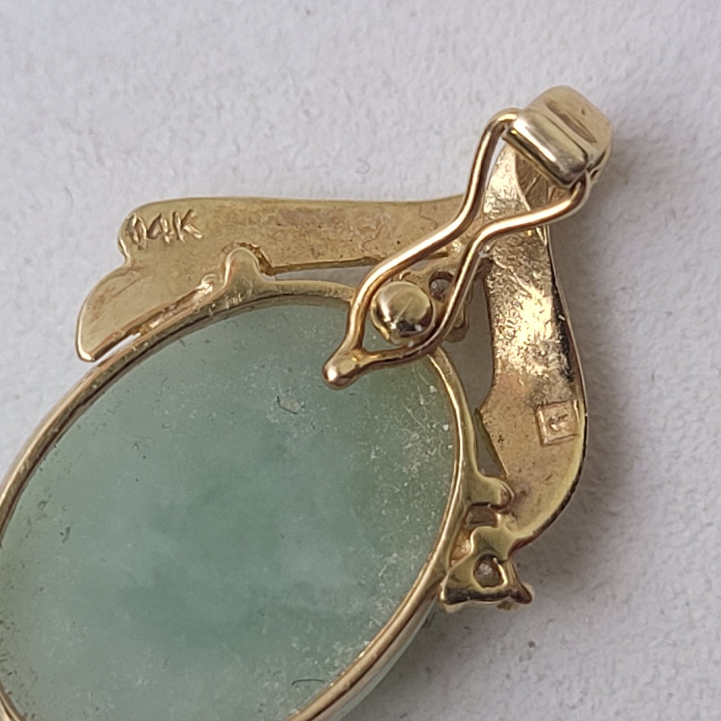 14K Yellow Gold Jade & Diamond Pendant on Flat Twisted Cable Chain Necklace