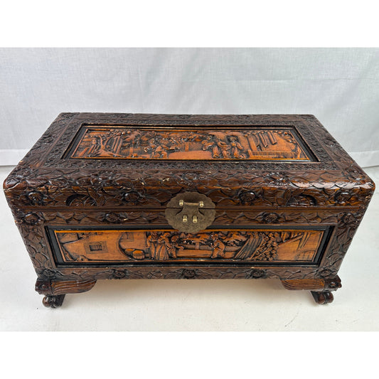 Vintage Hand-Carved Asian Wood Storage Chest