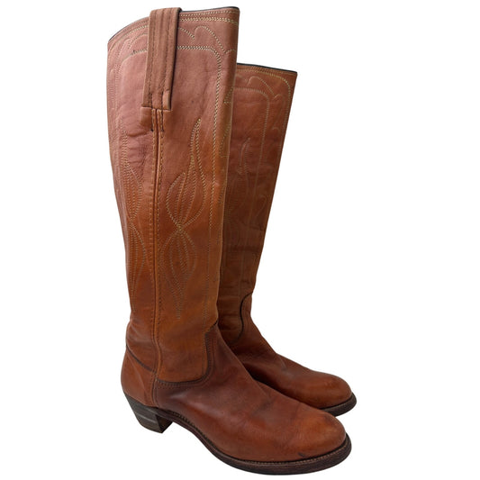 Vintage Frye Campus Cognac Leather Tall Western Boots Women's Sz 7.5