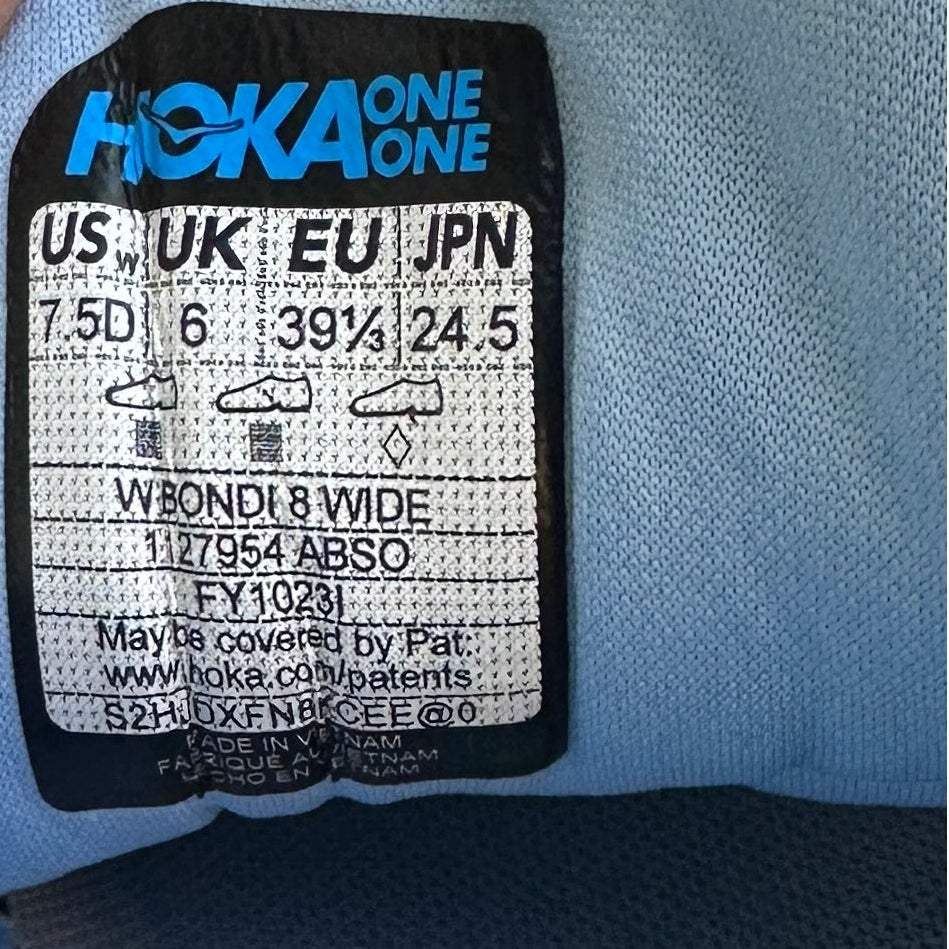 HOKA Bondi 8 Wide Airy Blue Sunlit Ocean Running Shoes Women's Sz 7.5