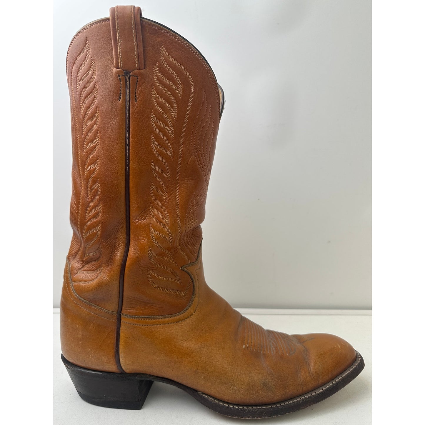 Vintage Black Label Tony Lama Cognac Leather Western Boots Men's Sz 13