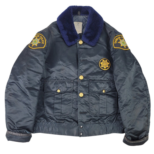 Vintage 1970s Police Jacket Dublin California Navy Blue Sherpa Collar Sz 42