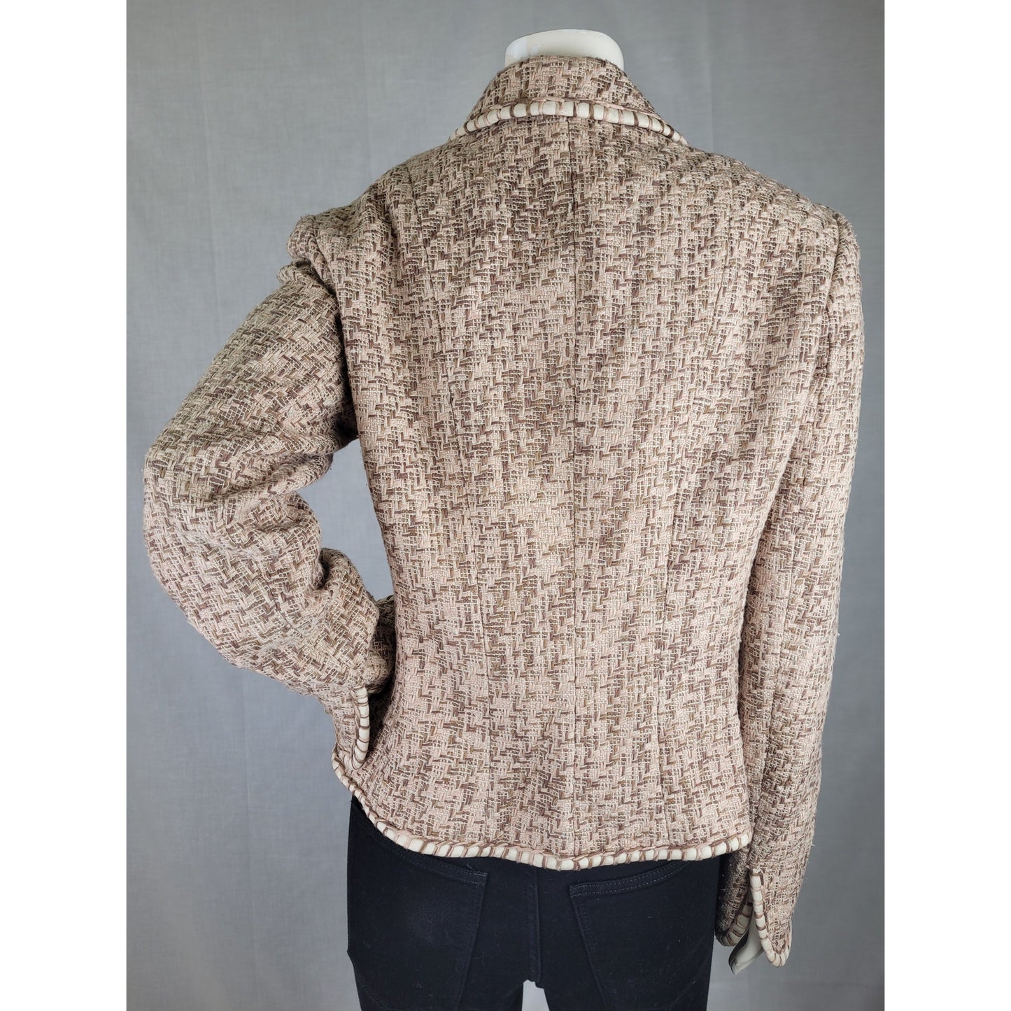Y2K Elie Tahari Tweed Blazer Jacket w Silk Lining Sz M/L MSRP $548