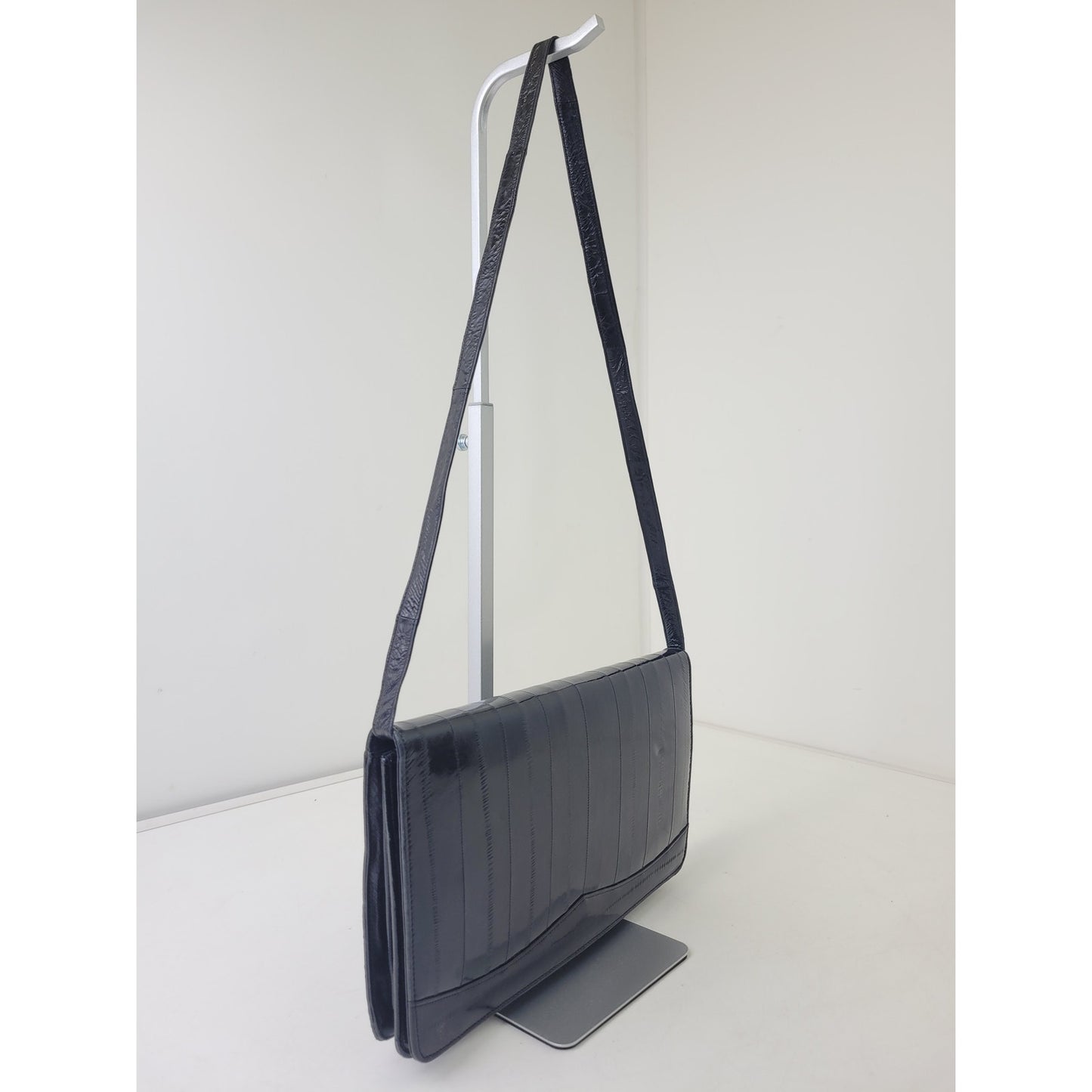 Vintage 1980s Black Eel Skin Convertible Clutch Shoulder Bag