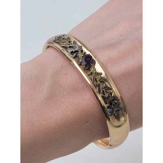 Antique 10K Gold-Filled Amethyst Hinged Bangle Stamped W & SB 1912