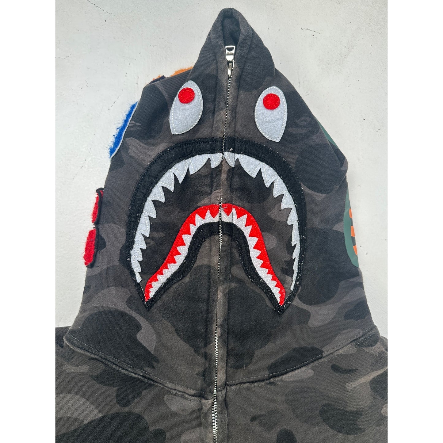A Bathing Ape (BAPE) Black / Gray Camo Shark Full Zip Hoodie Men's Sz M/L