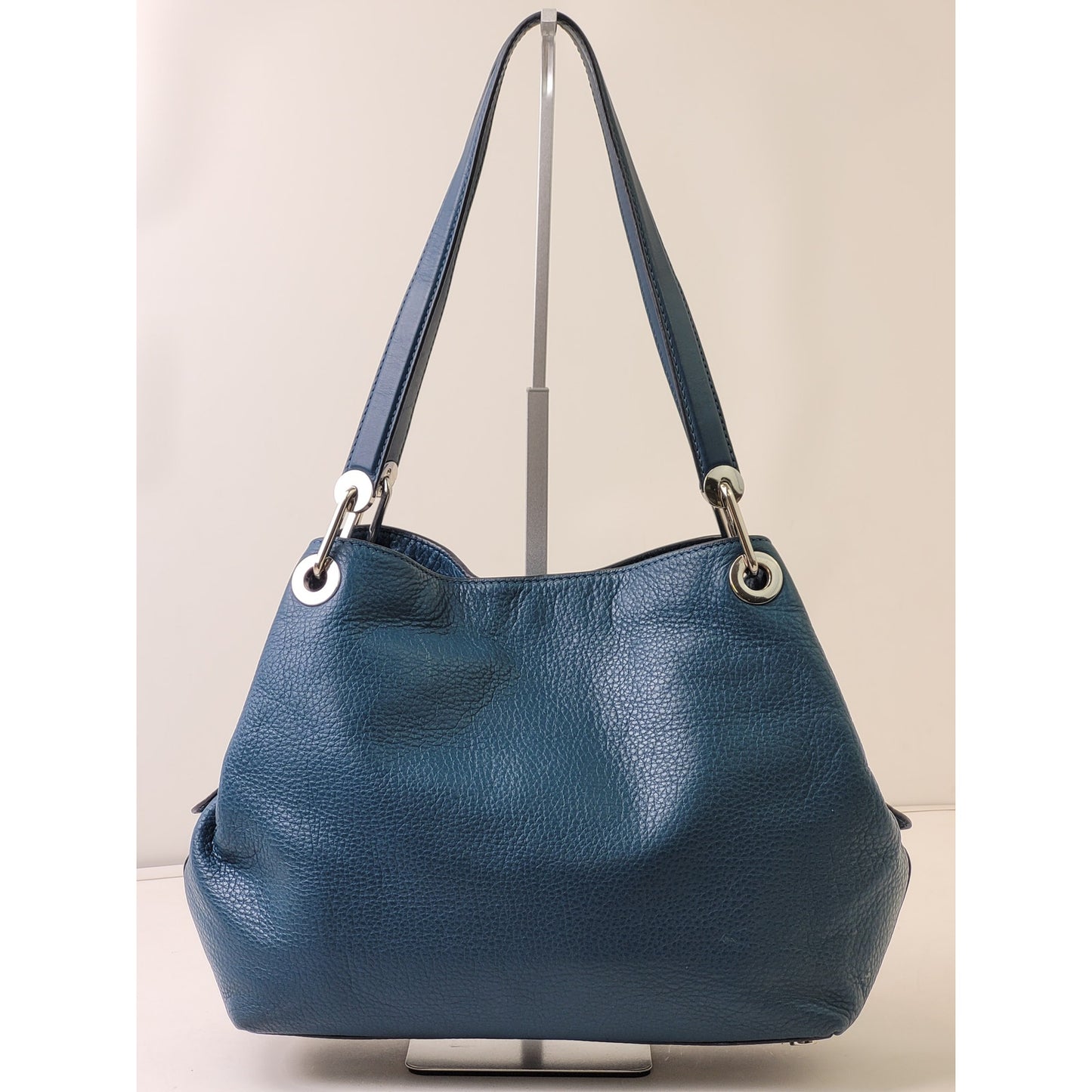 Michael Kors Raven Large Leather Shoulder Bag Blue/Teal w Silver-Tone Hardware