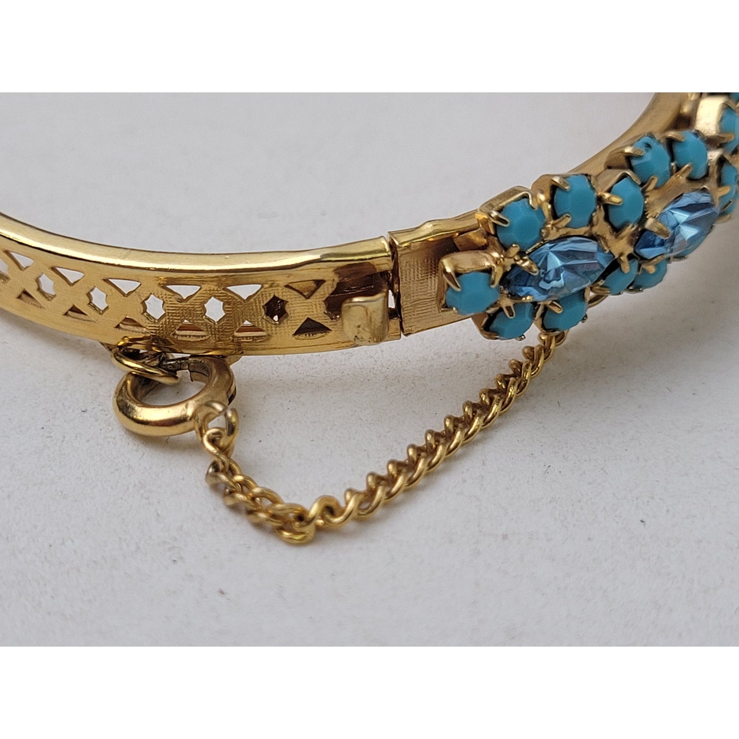 Vintage Blue Rhinestone and Gold-tone Metal Bracelet & Earrings Set