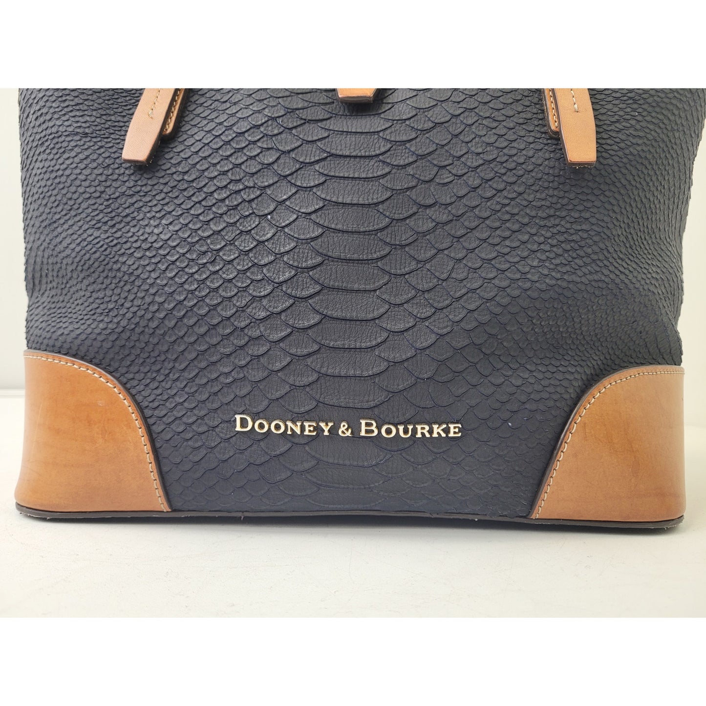 Dooney & Bourke Claremont Python Embossed Leather Tote Bag Navy & Brown