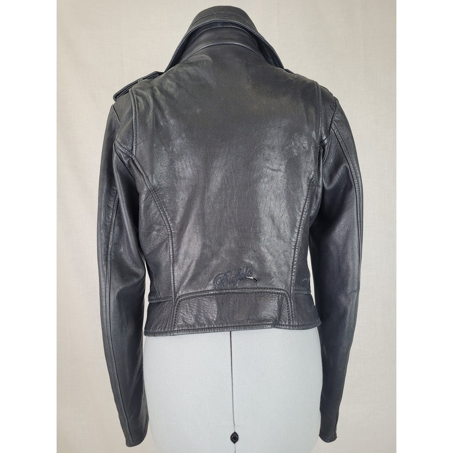 Buffalo David Bitton Black Genuine Leather 1973 Motorcycle Jacket Women's Sz M