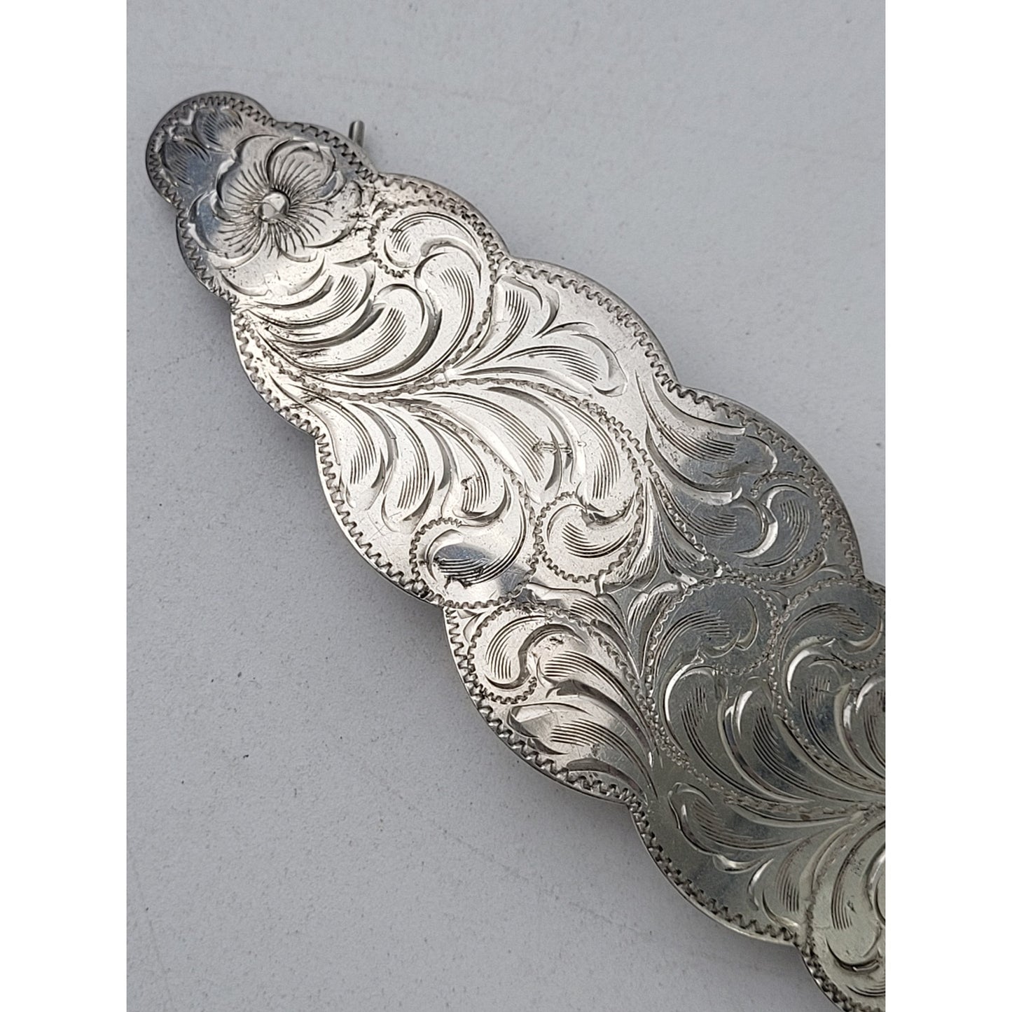 Vintage Diablo Sterling Silver Southwest Floral Tooled 5" Hair Barrette