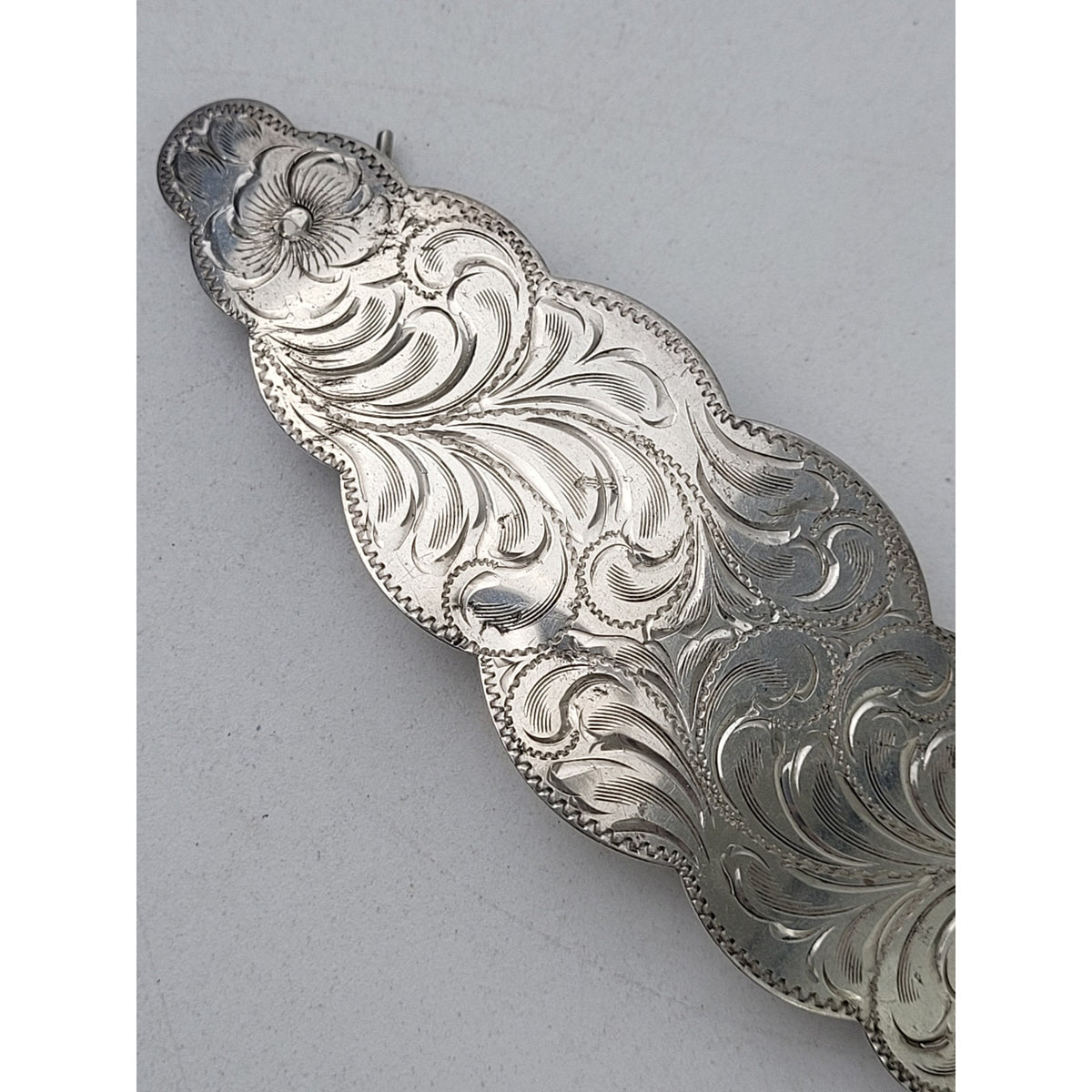Vintage Diablo Sterling Silver Southwest Floral Tooled 5" Hair Barrette
