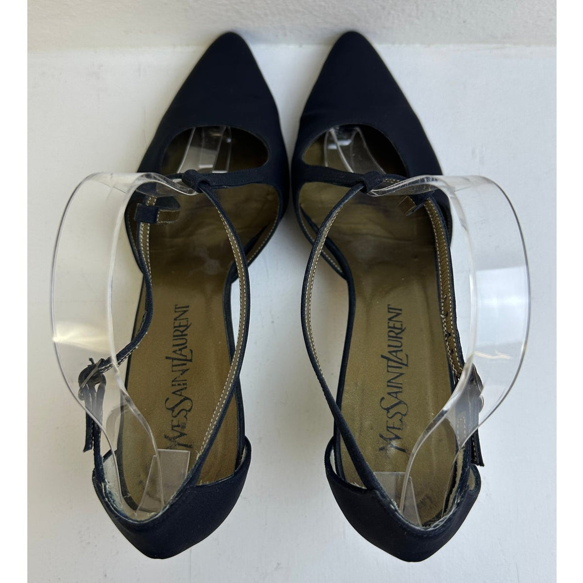 Vintage Yves Saint Laurent Black T-Strap Kitten Heels Women's Sz 9