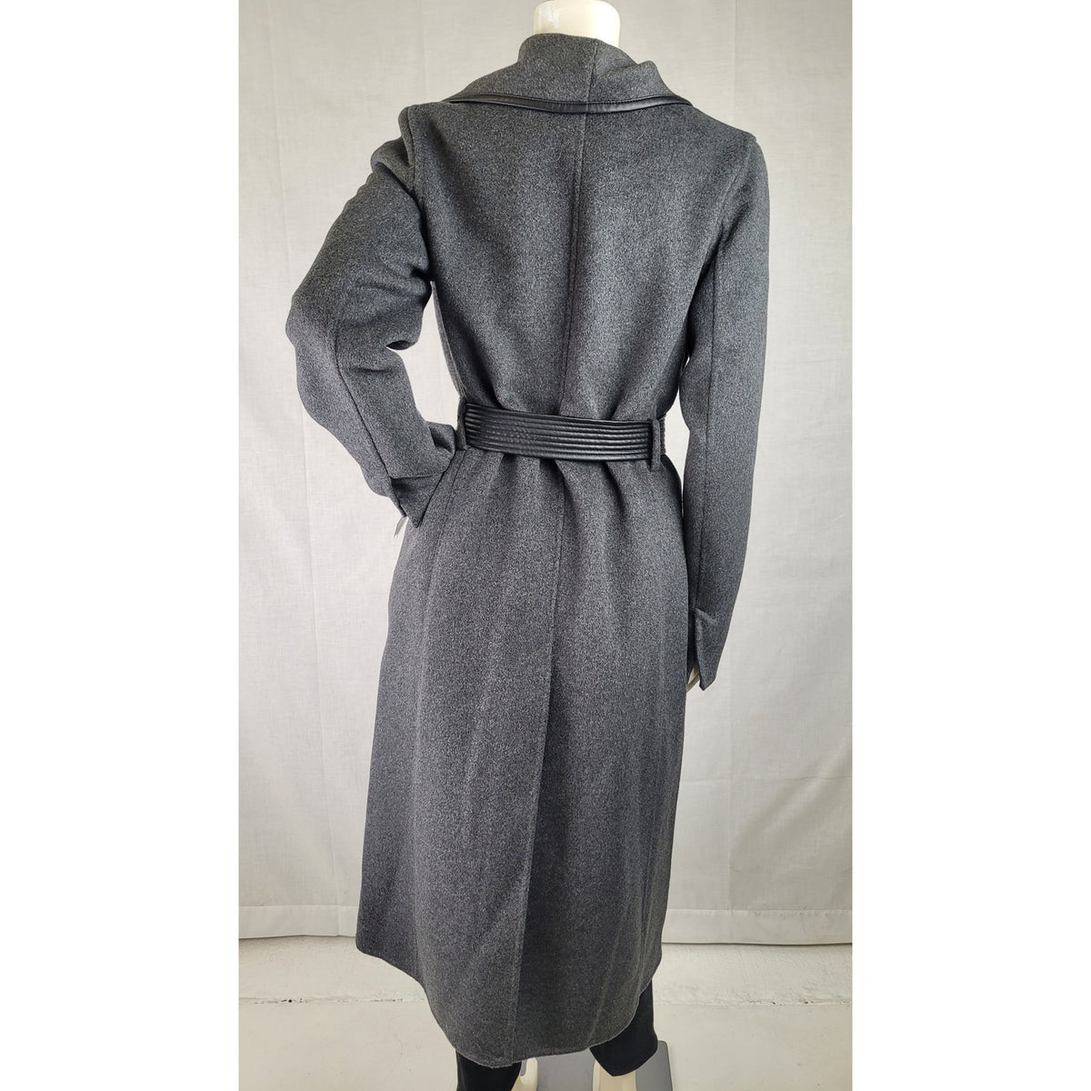 Tahari Double Face Wool-Blend Coat in Charcoal Grey Wide Collar Belted Sz XS NWT