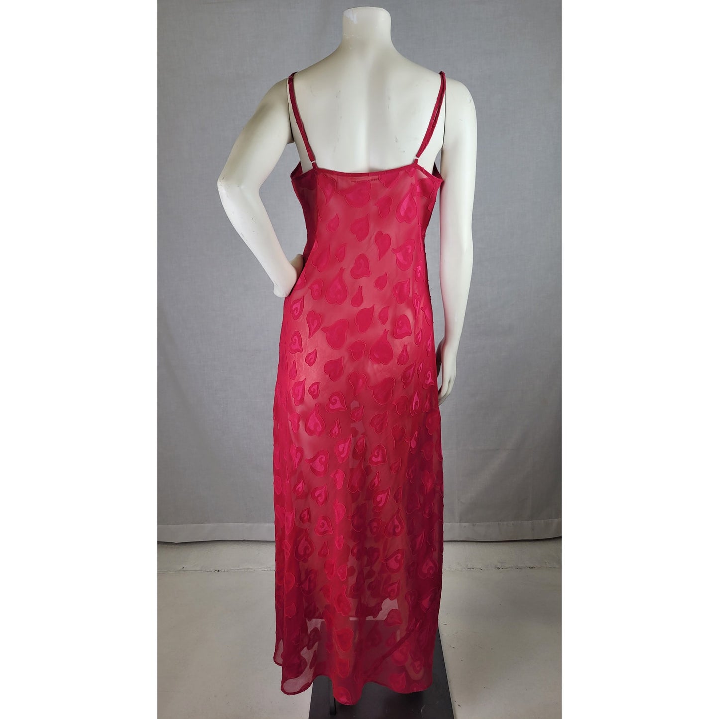 Vintage Y2K Victoria's Secret Long Pink Heart Print Sheer Slip Dress Lingerie Sz M