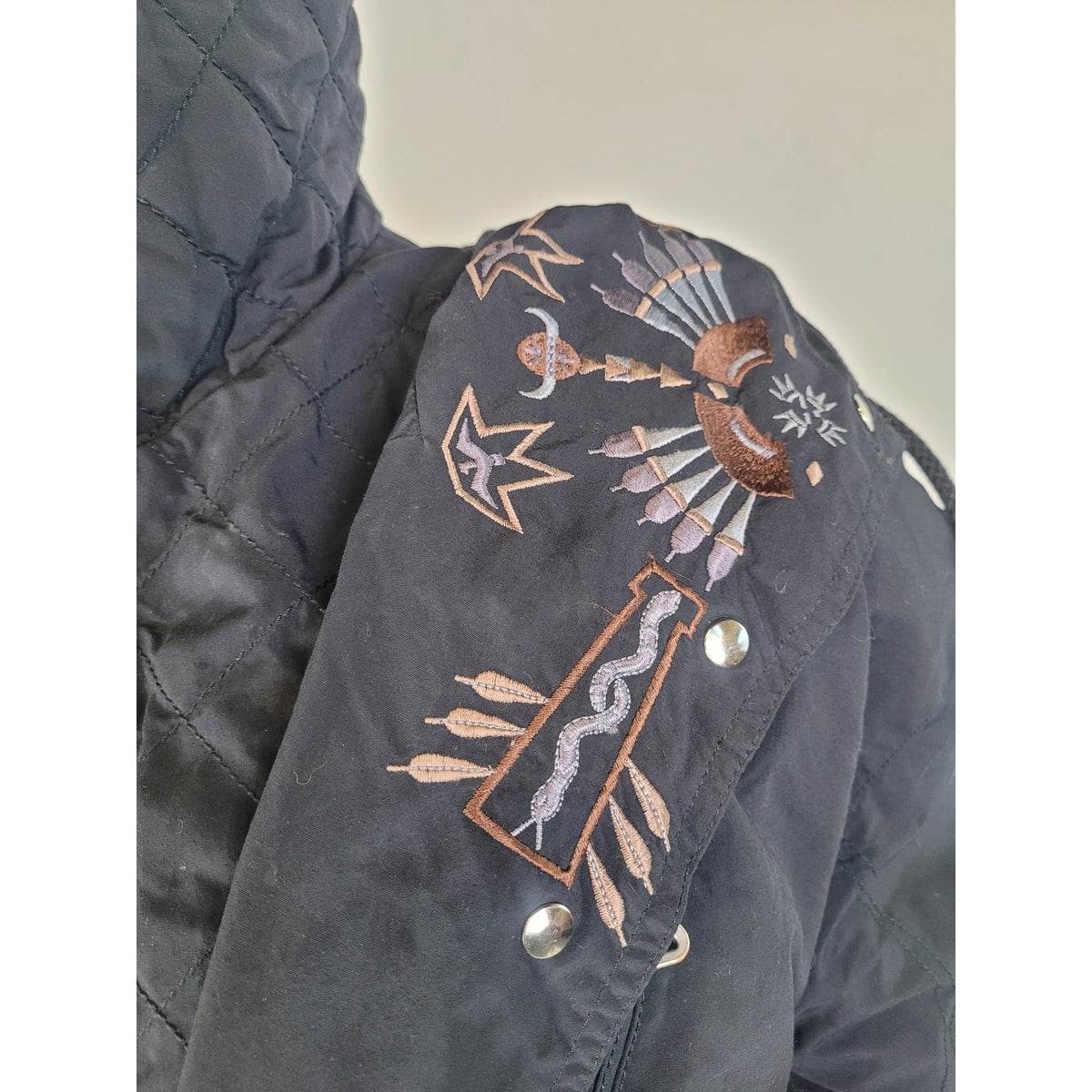 Vintage Bogner Black Ski Parka Coat w Southwestern Embroidery Women's Sz 8 (M)