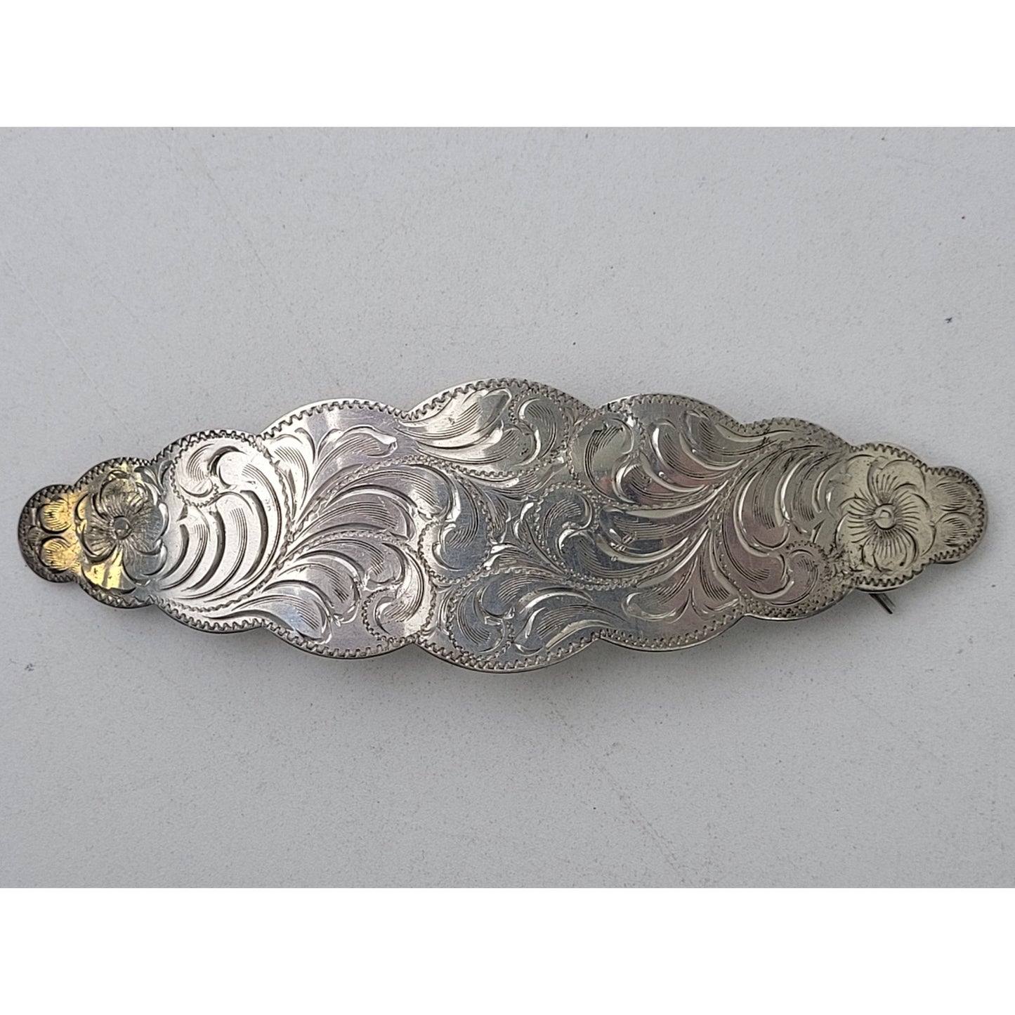 Vintage Diablo Sterling Silver Southwest Floral Tooled 5" Hair Barrette