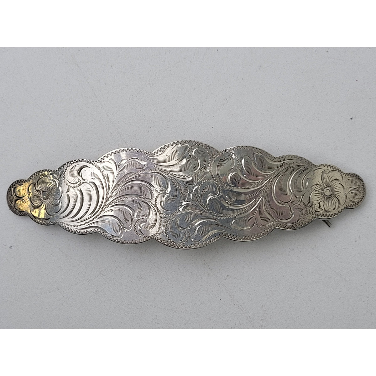 Vintage Diablo Sterling Silver Southwest Floral Tooled 5" Hair Barrette