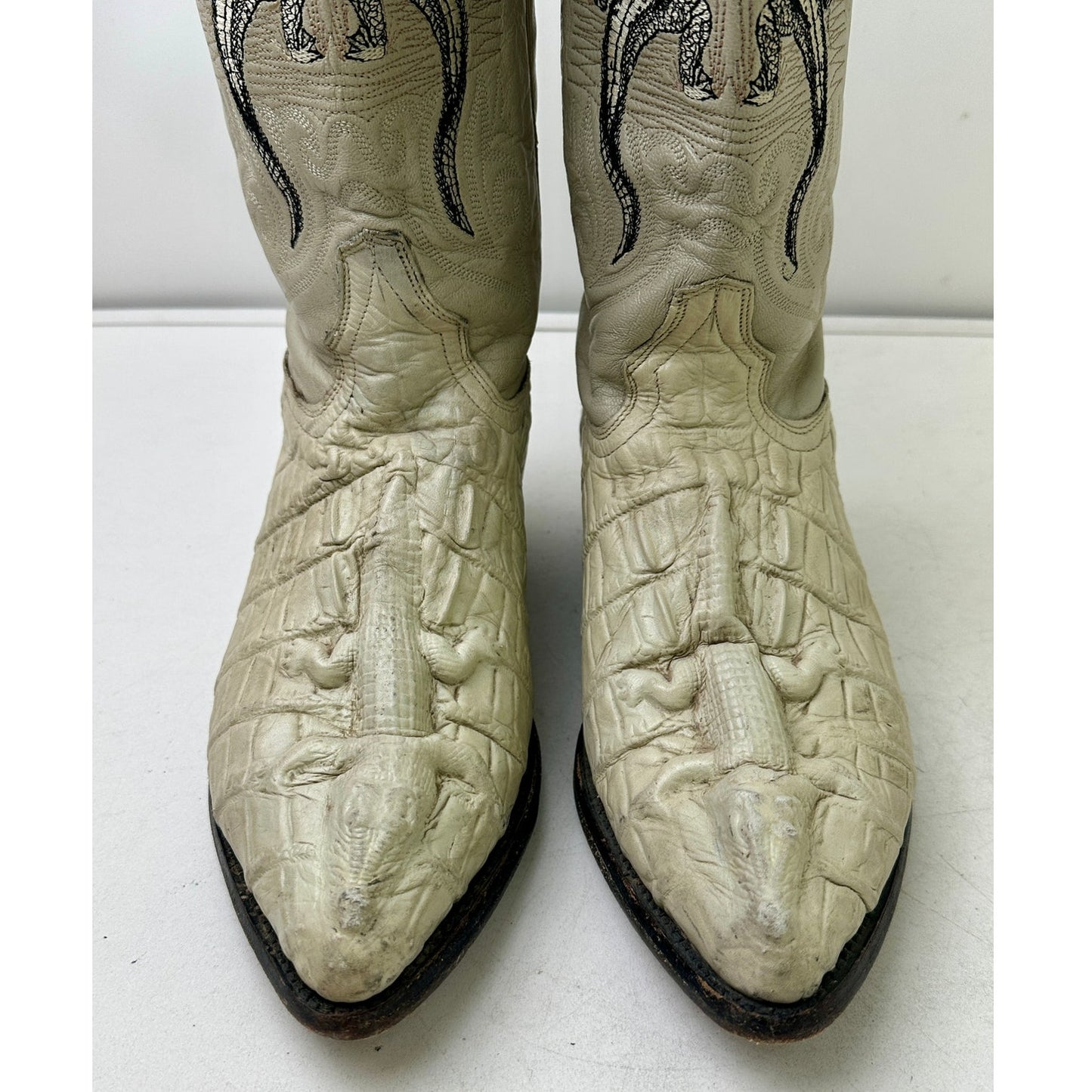 Vintage Rodeo Bravo Bone Embroidered Crocodile Western Boots Men's Sz 10.5 (Mex 28.5)