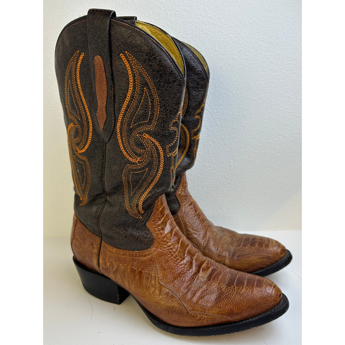 Arangos Genuine Ostrich Leg Cognac Western Cowboy Boots Men's Sz 8