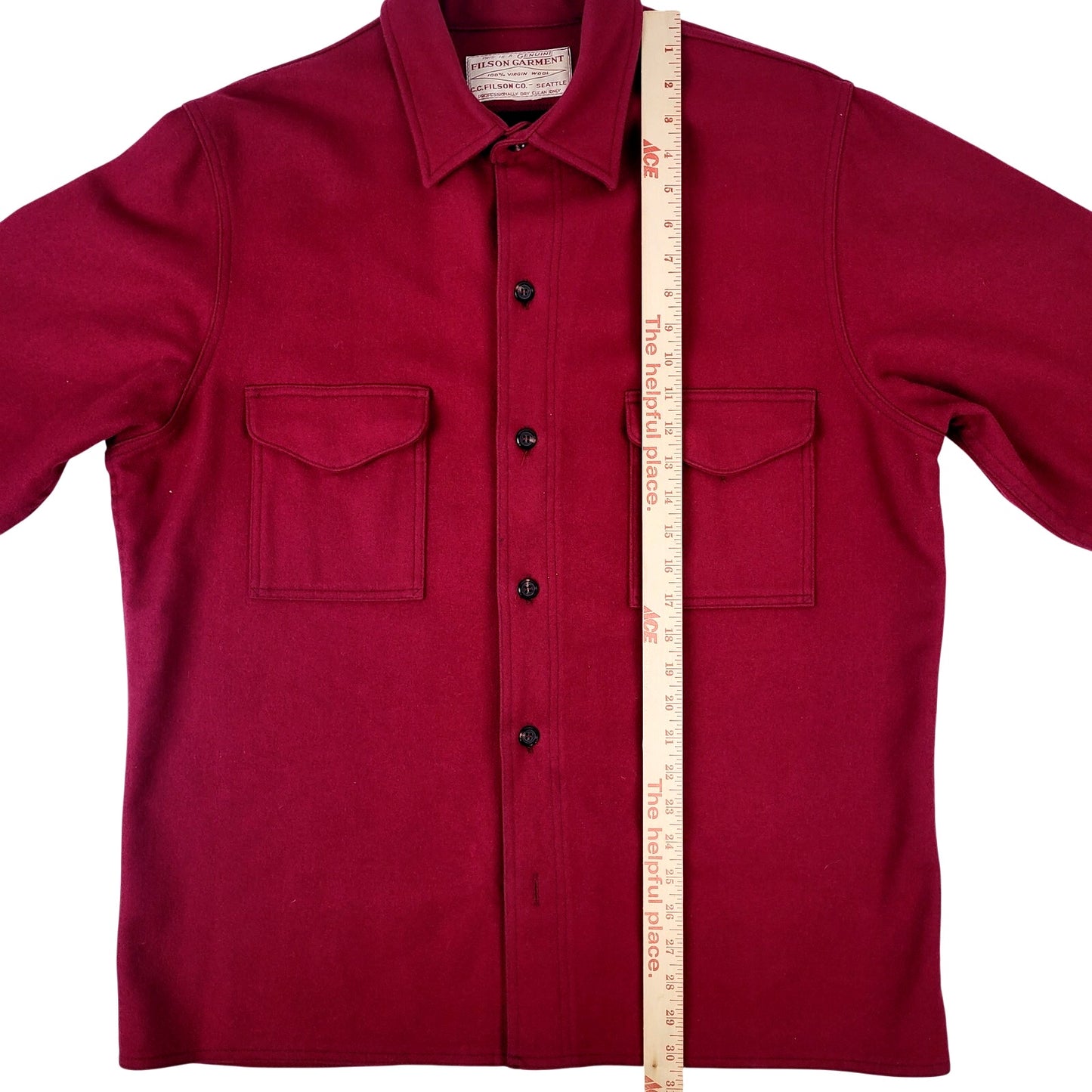 VTG Filson Mackinaw Wool Heavy Wool Shirt Jacket Red Made in USA Men's Sz L