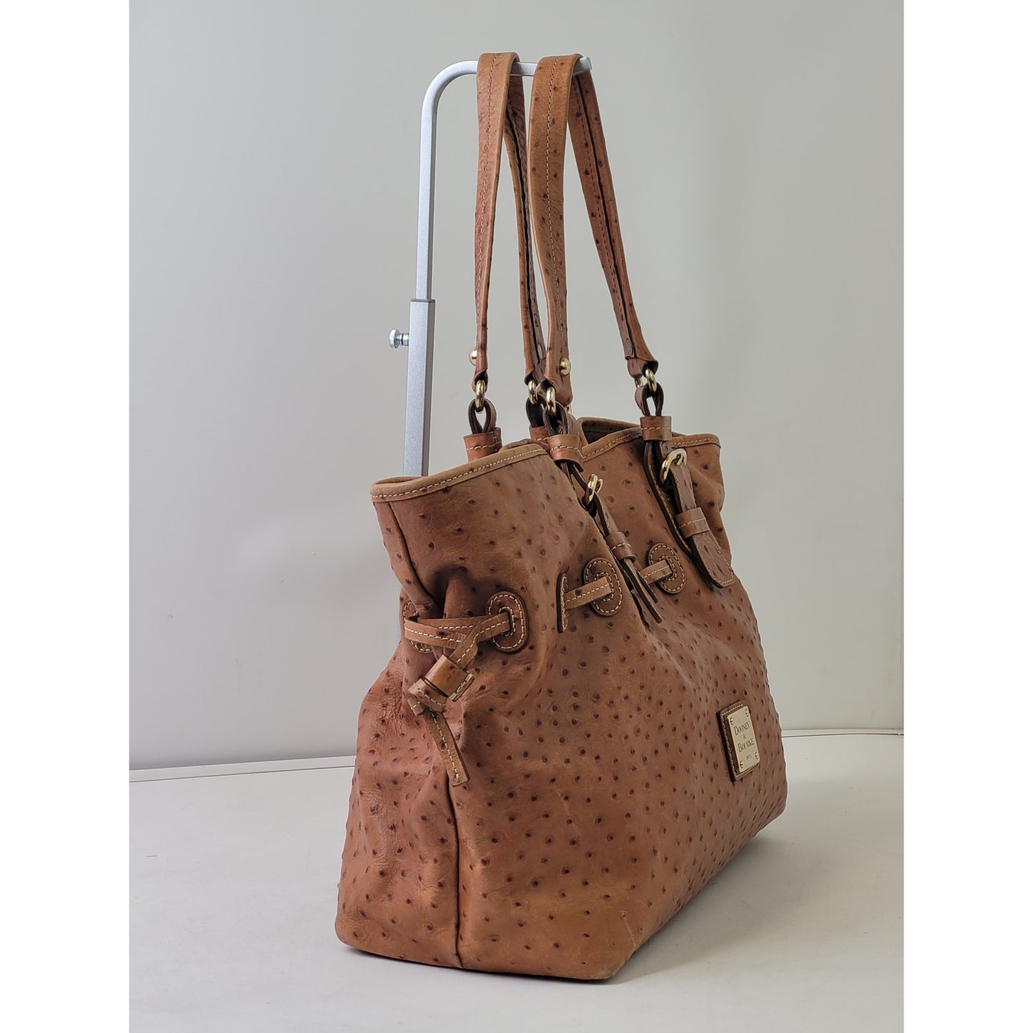 Dooney & Bourke Large Satchel Brown Ostrich-Embossed Leather Gold-Tone Hardware