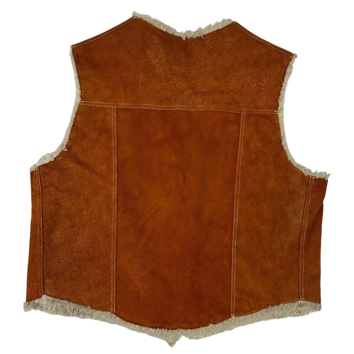 Vintage Western Burnt Orange Genuine Suede Leather Sherpa Lined Vest Men's Sz XL