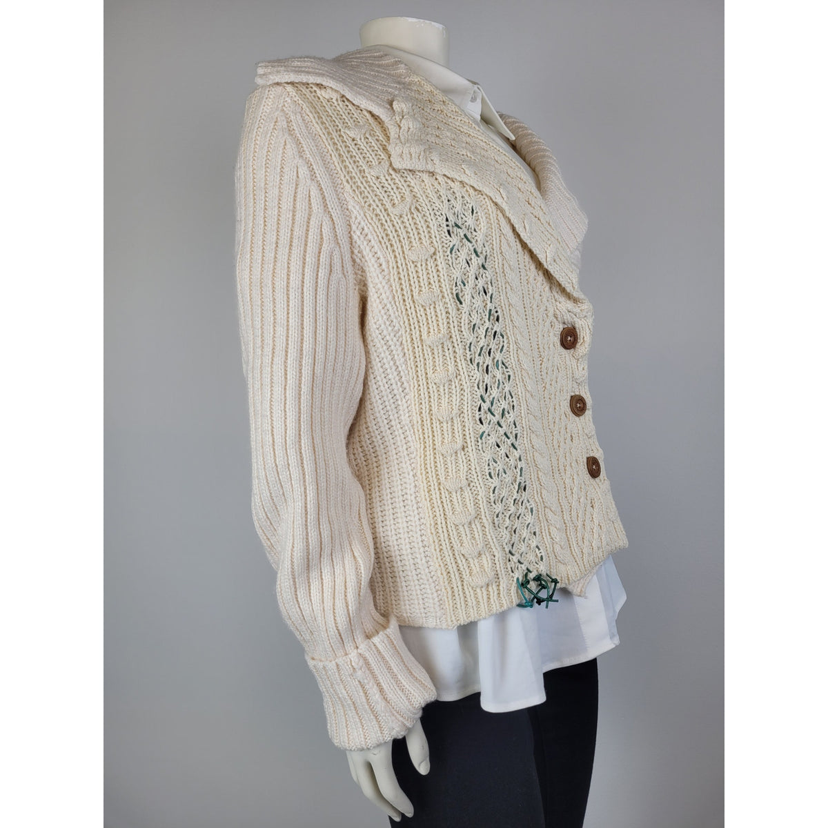 Anthropologie Rosie Neira Cream Cable Knit Cardigan Sweater Women's Sz XL NWT