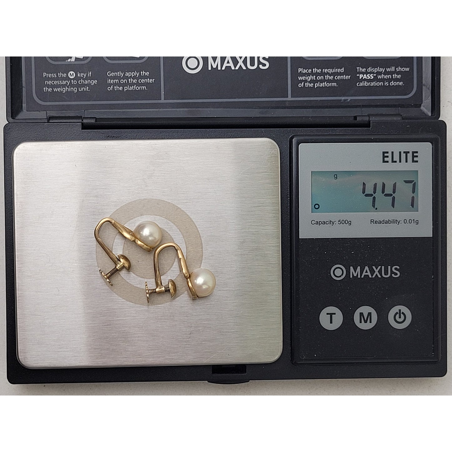 VTG 10K Yellow Gold Pearl Earrings w 14K Yellow Gold Screw Back Closure | 4.47 g