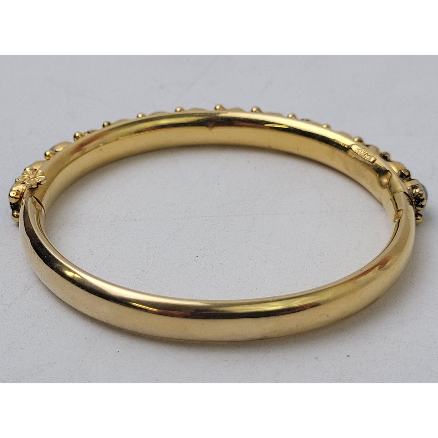 Vintage Sandor Gold Tone Bangle Bracelet w Turquoise Glass Stones Signed