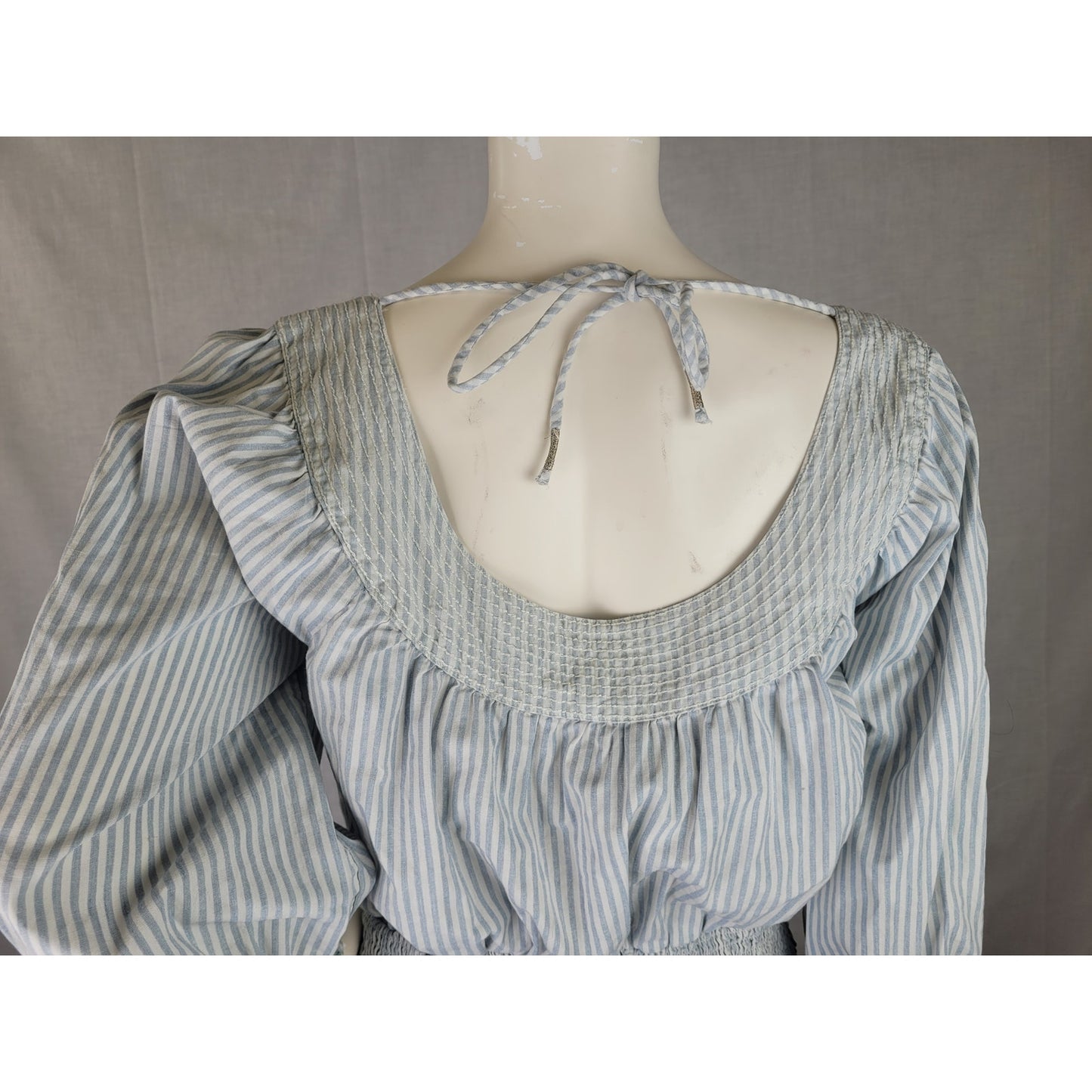 Anthropologie Beaded Bracelet Sleeved Peasant Blouse Blue & White Striped Sz S