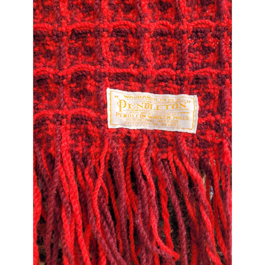 Vintage MCM Pendleton Red 100% Virgin Wool Knit Blanket