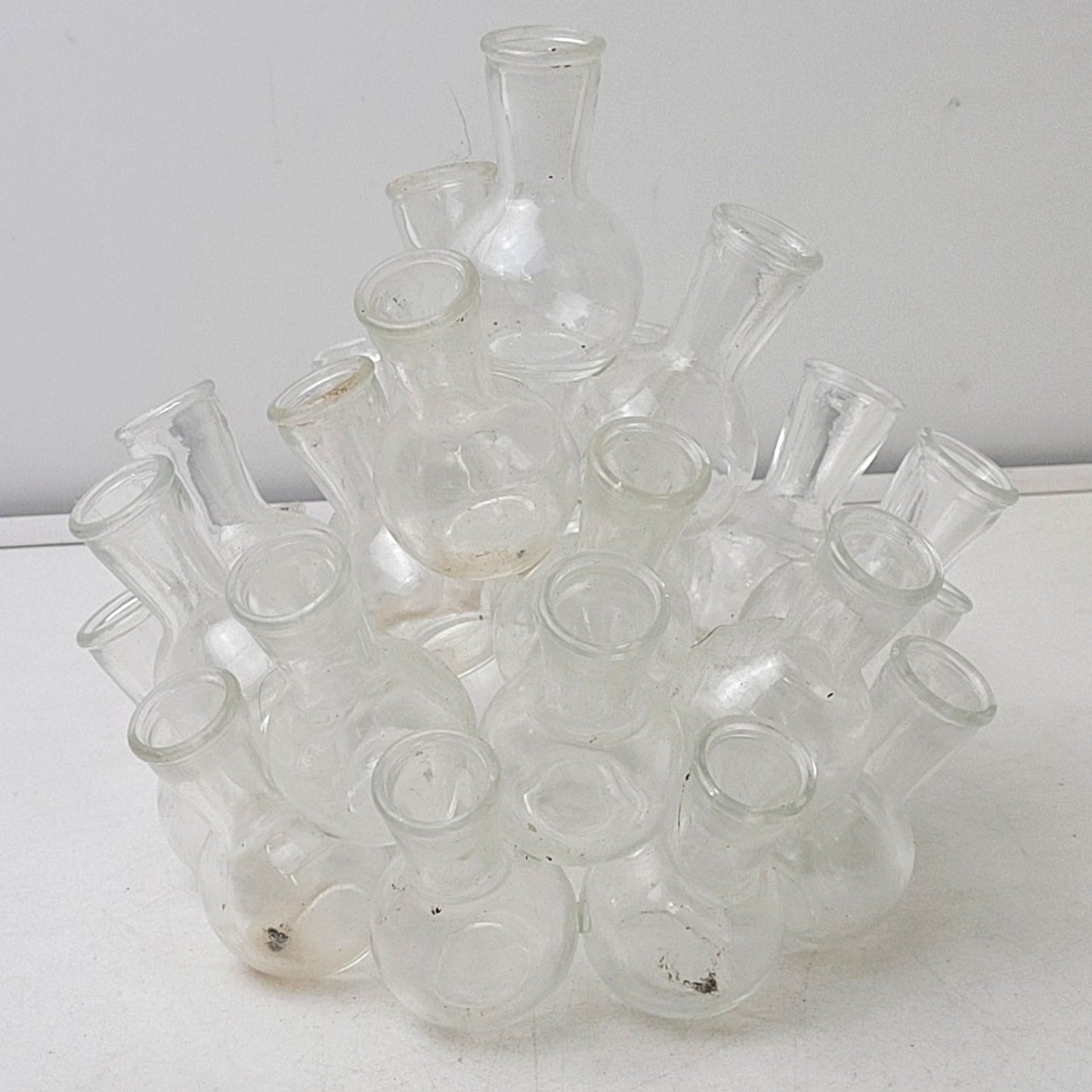 Vintage MCM Bud Vase Cluster 2-Piece Clear Glass 25 Mini Vases