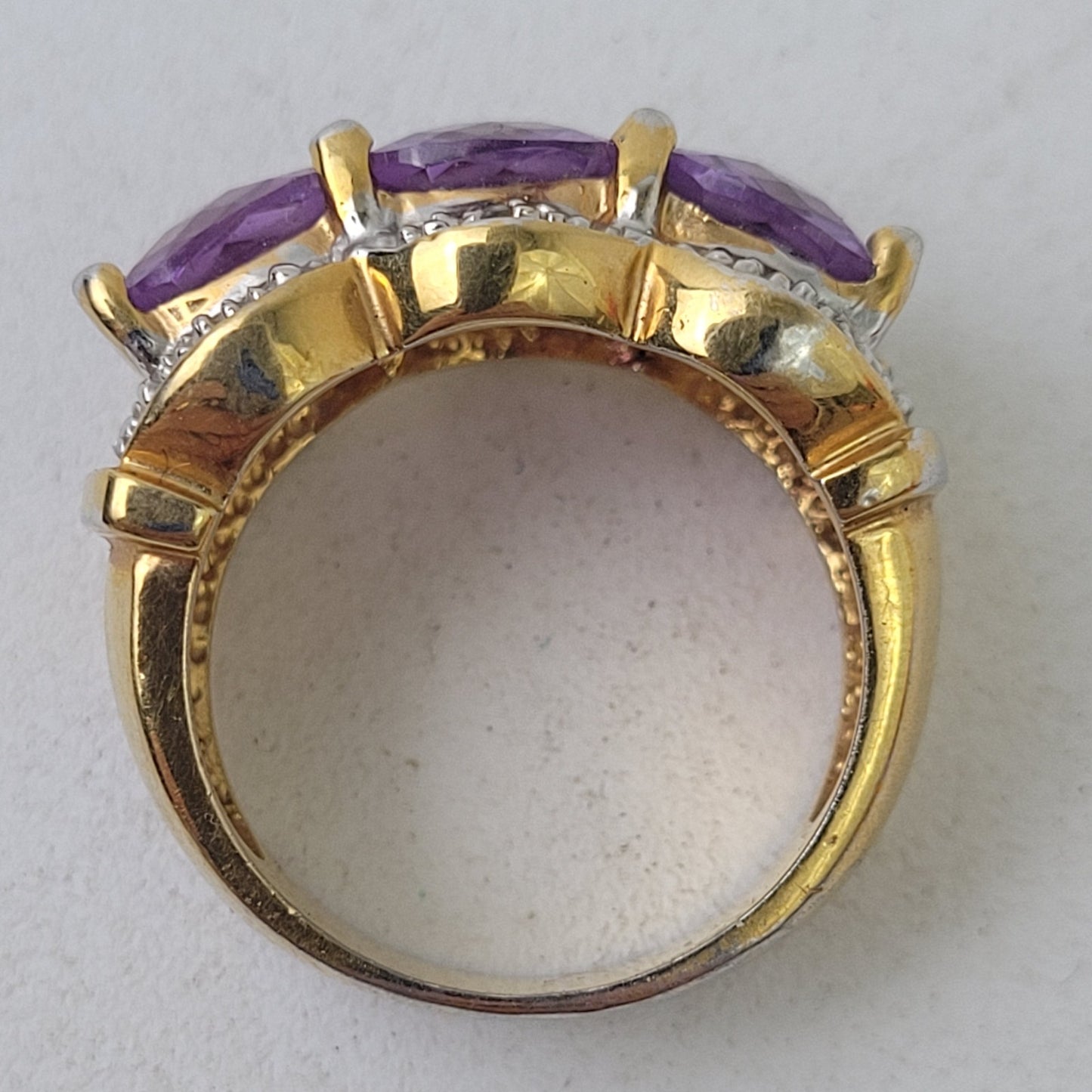925 Sterling Silver 3-Stone Amethyst Cocktail Statement Ring Sz 4.75