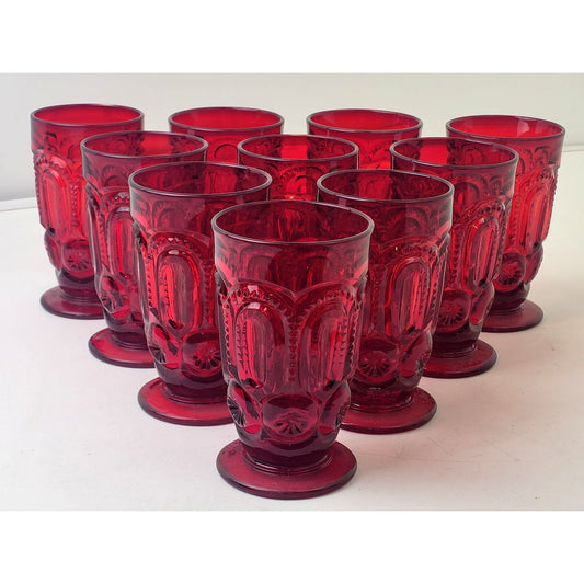 Set of 10- L.E. Smith Moon & Star Glass Ice Tea Glasses Red 5 1/2” Tall Top 3” W