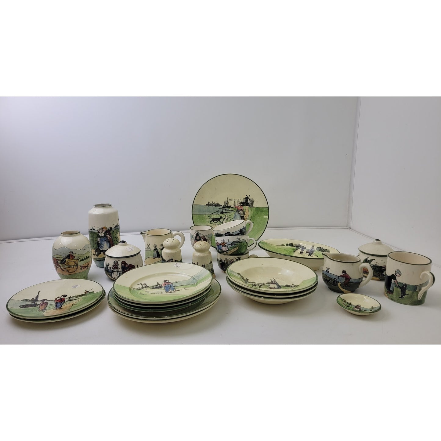 Antique G.S. Zell Baden & Haag Pottery Dutch Scenes Hand Painted Lot of 25