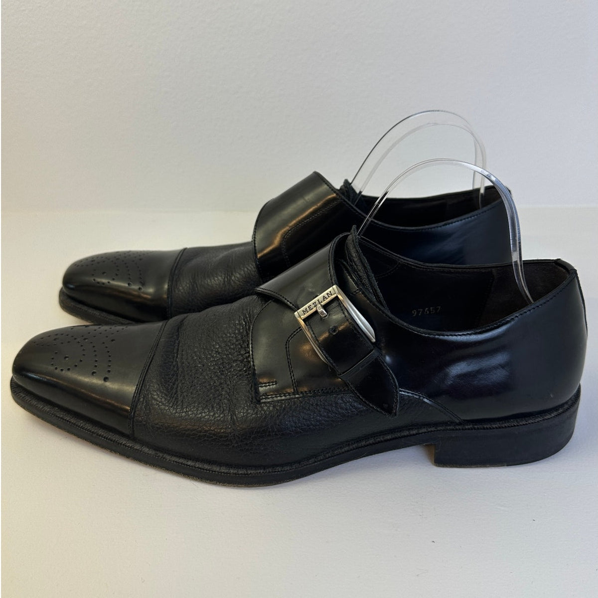 Mezlan Phoenix Black Leather Cap Toe Single Monk Strap Dress Shoes Men's Sz 10.5