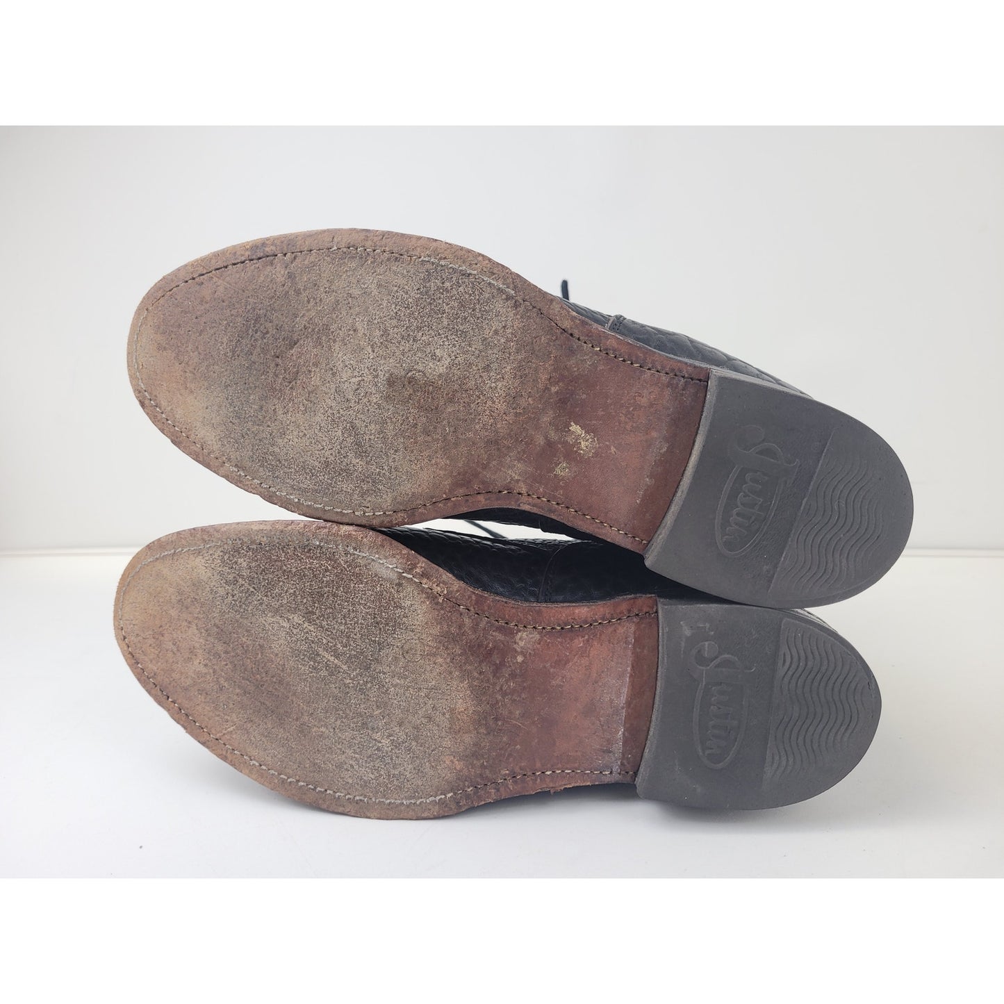 Vintage Justin Black Leather Roper Boots Lace-up Western Men's Sz 8.5D