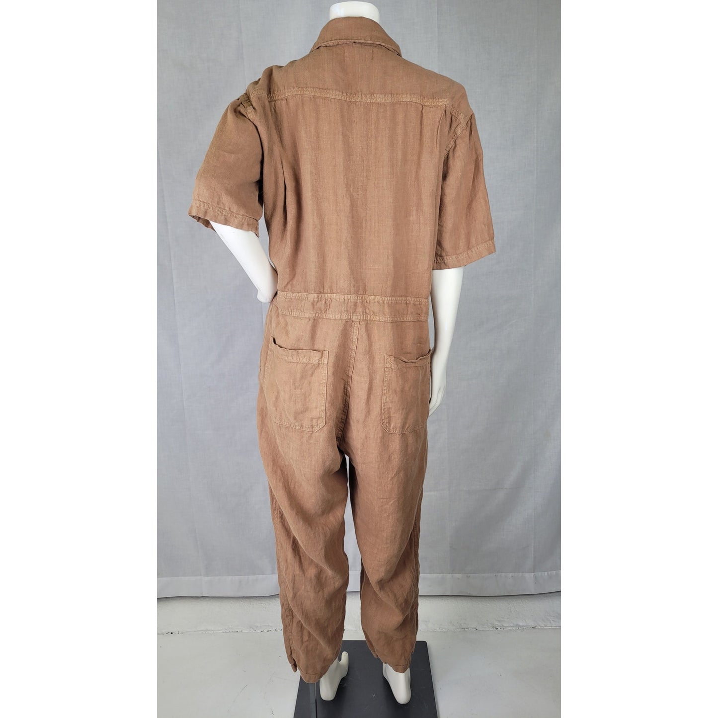 MATE the Label Sedona Linen Jumpsuit Short Sleeved Ankle Length Women's Sz L