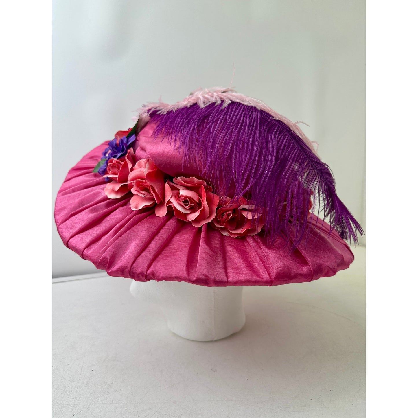 Magenta Satin Wide Brim Handmade Hat
