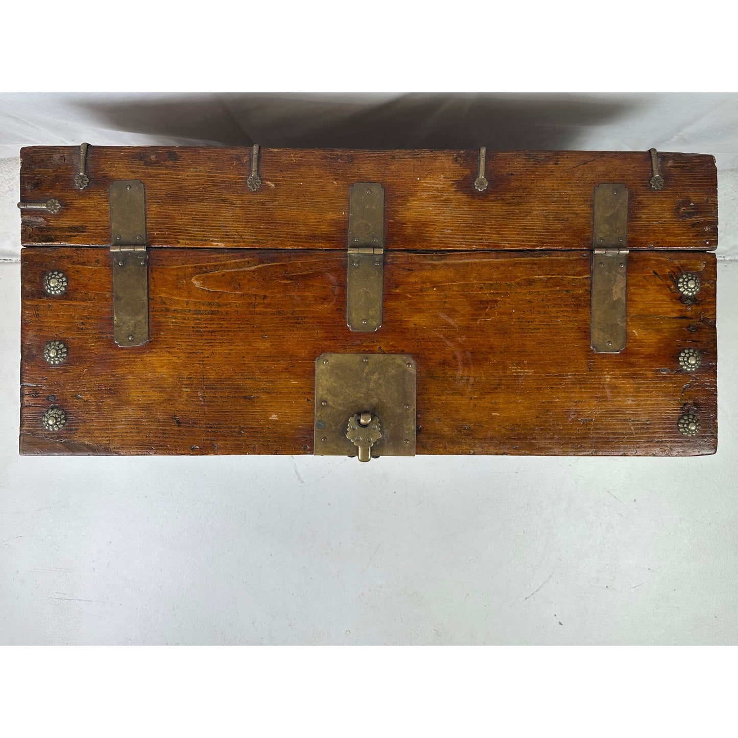 Antique 18th/19th Century Korean Banded Ton-Kwe Wooden Money Chest