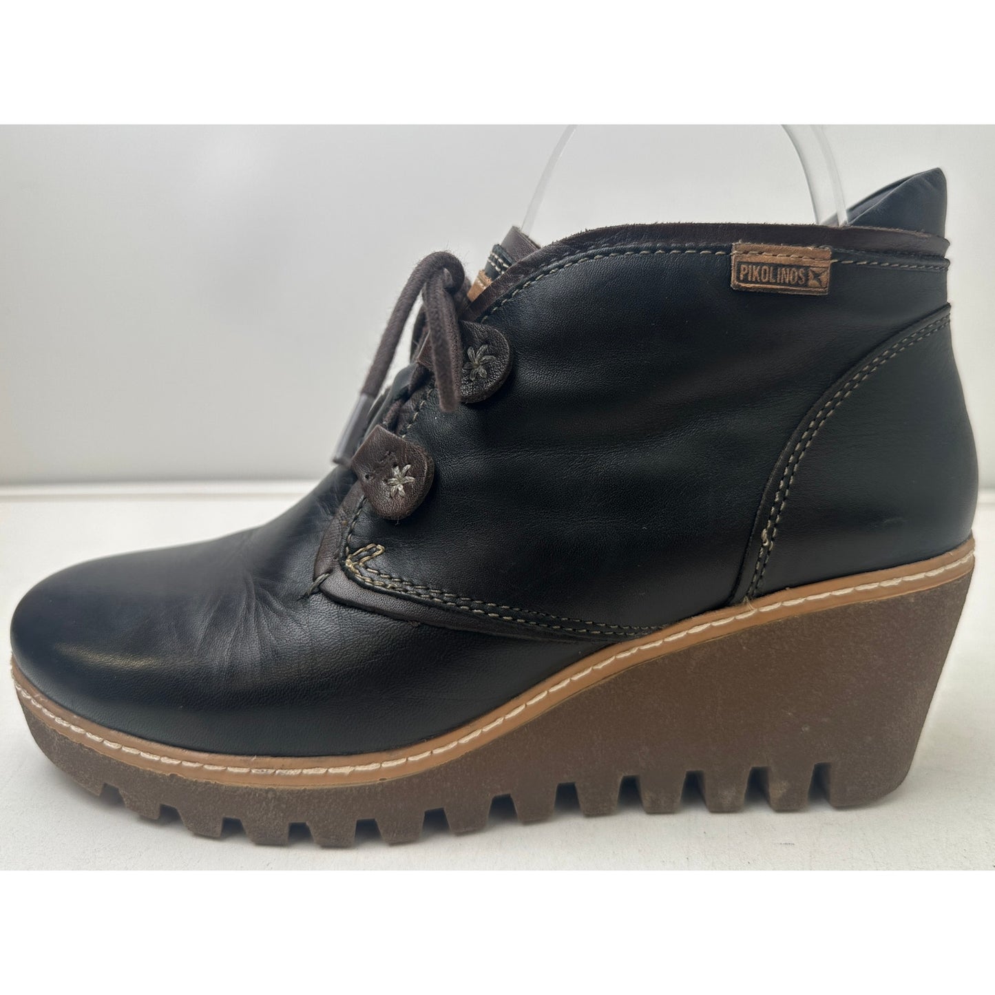 Pikolinos Maple Wedge Black Leather Ankle Boot Women's Sz 39